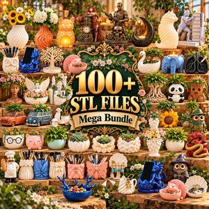 100+ STL Files Bundle, 3D Printable Planters, Vases, Organizers, Animal Sculptures (Digital Download)