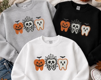 Sudadera con cuello redondo bordada con dientes de Halloween