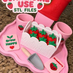 Strawberry Garden Play Set 3MF Files | 3D Printable Pretend Play (Digital Download)