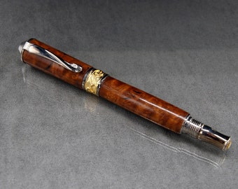 Red Mallee Burl Nouveau Sceptre Fountain Pen with Gold/Rhodium Trim