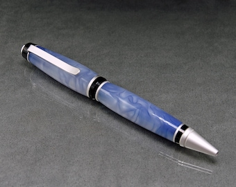 Blue Snow Acrylic Cigar Pen with Satin Silver Trim