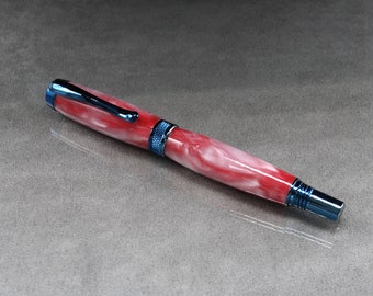 Red Opal Acrylic Pen with Blue Titanium Trim