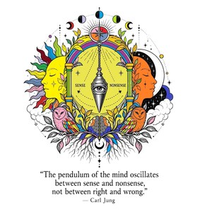Arte digital: El péndulo de la mente de Carl Jung oscila entre el sentido y el sinsentido, sin ser correcto ni incorrecto.