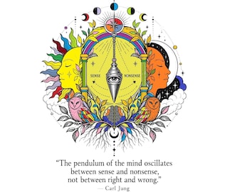 Arte digital: El péndulo de la mente de Carl Jung oscila entre el sentido y el sinsentido, sin ser correcto ni incorrecto.