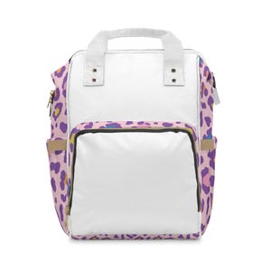 Mochila cambiador con estampado de leopardo morado / Bolso multifuncional para bebé