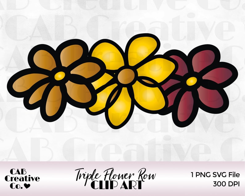 Download Triple Flower Row Clip Art Flowers Svg Floral Svg Floral Etsy