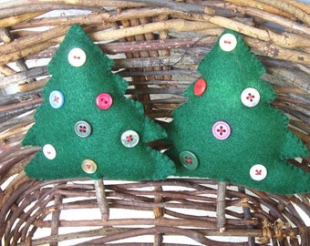 Christmas Tree felt ornaments-Christmas tree with twig trunk-Country Christmas-Handmade felt ornaments-unbreakable ornaments-Button trees