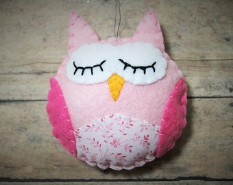 Pink felt owl-Handmade felt owl ornament-Valentine's Day owl-Baby girl decor-Baby shower favor-Valentine ornament-Christmas ornament-Love