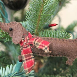 Weenie Dog Ornament-Dachshund Wiener Dog-Brown Dachshund with scarf-Christmas ornament-Gift decor-Dog gifts-Dog decor