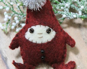Woodland Gnome Felt ornament-Holiday gnome-Felt Christmas ornament-little elf-woodland elf-Handmade ornament-vintage style elf-decor