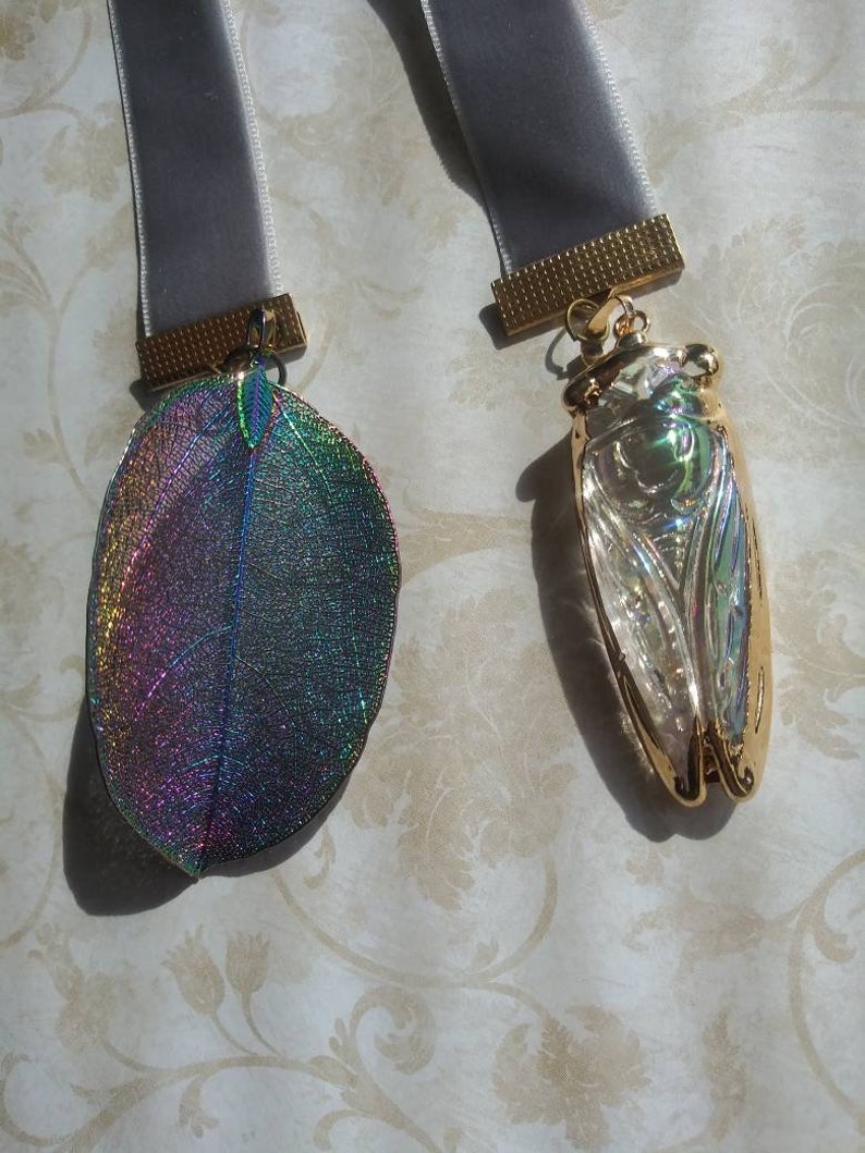 Cicada velvet bookmark-nature bookmark-cicada and leaf-book lovers gift bild 6