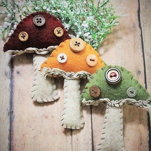 Woodland Mushroom ornaments-Toadstool ornaments-Handmade felt Christmas mushrooms-Set of 3-Mushroom decor-Nature gift-Woodsy decor