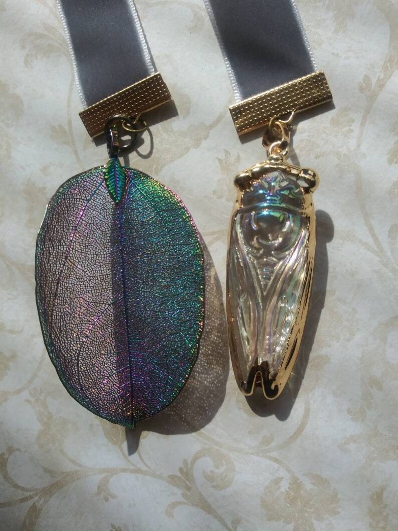 Cicada velvet bookmark-nature bookmark-cicada and leaf-book lovers gift bild 7