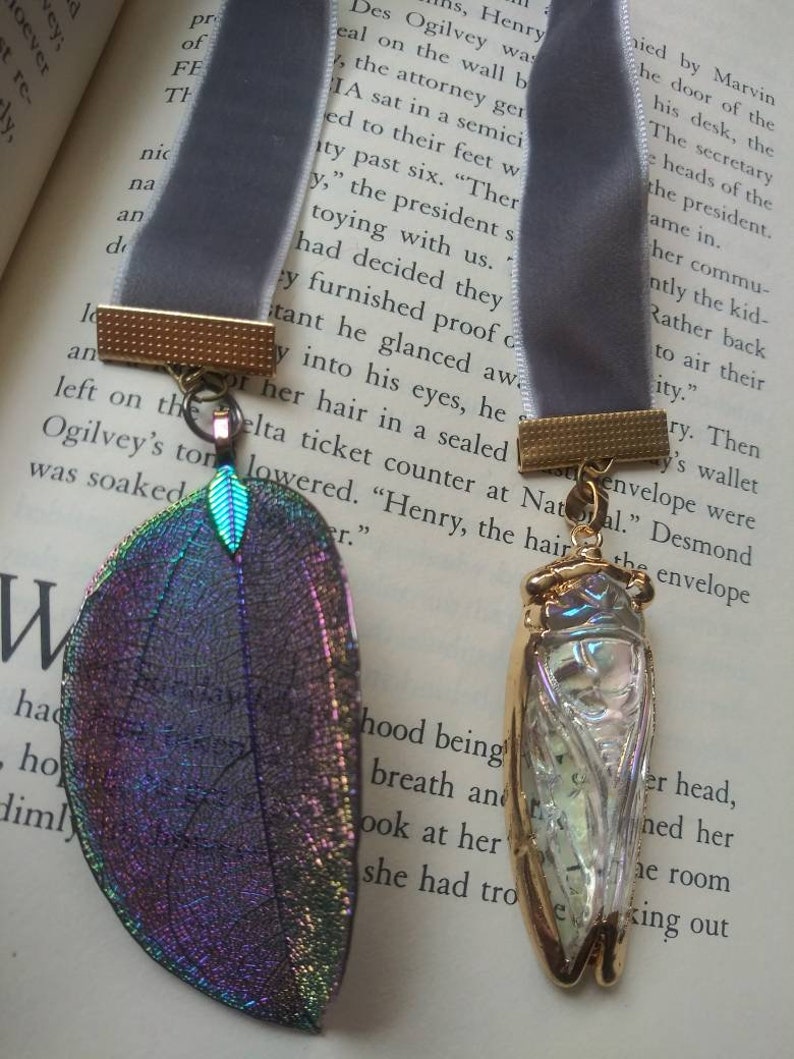Cicada velvet bookmark-nature bookmark-cicada and leaf-book lovers gift bild 3
