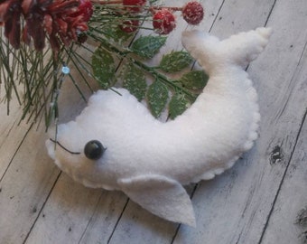 Beluga Whale ornament-Baby beluga-handmade felt ornament-sea life-Ocean theme decor