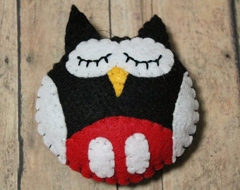 Owl ornament-Handmade felt owl-Christmas ornament-Owl in red pants-Owl decor