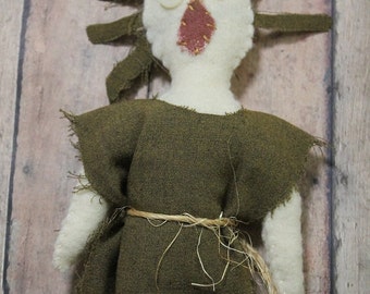 Handmade felt doll-Rusty Rebbeca doll-primitive decor- browndress-raggedy style felt doll-country decor
