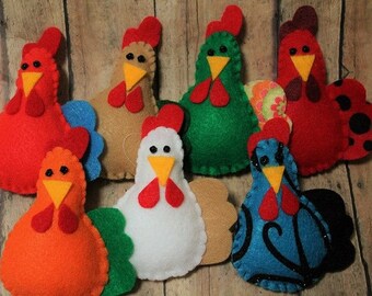 Chicken ornaments, handmade felt chickens,country decor,bowlfillers, chicken decor, christmas ornaments-farm animals