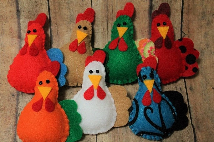 Chicken ornaments handmade felt chickenscountry | Etsy