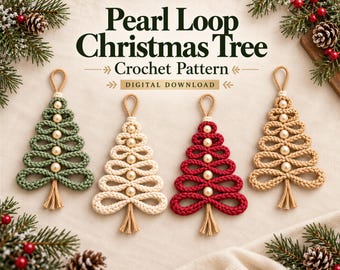 Beginner Loop Tree Crochet Pattern: Pearl Bead Christmas Ornament (Digital Download)