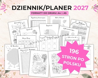 Planer Życia 2027 | 196 stron do druku | Bullet Journal, Trackery, Nawyki, Cele i Wyzwania | Planer A5 PDF