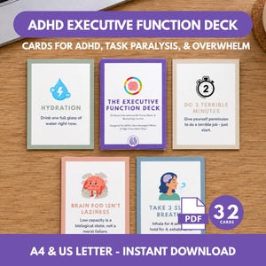 ADHD Executive Function Printable Cards, Procrastination toolkit, Neurodivergent Flashcards, Task Paralysis Toolkit, PDF Download