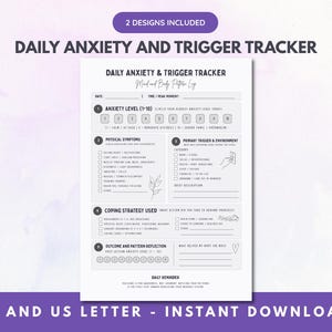 Daily Anxiety and Trigger Tracker PDF, Symptom Log, Minimalist & Soft Color Printable Set (Digital Download)