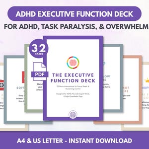 ADHD Executive Function Printable Cards | Procrastination toolkit | Neurodivergent Flashcards | Task Paralysis Toolkit | PDF Download