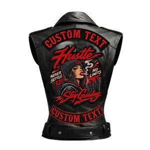 Gilet in pelle da donna personalizzato con toppa Hustle Biker