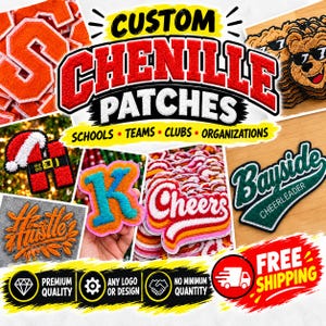 Parches de chenilla personalizados, diseños bordados personalizados para chaquetas, gorras y uniformes de equipos deportivos escolares.