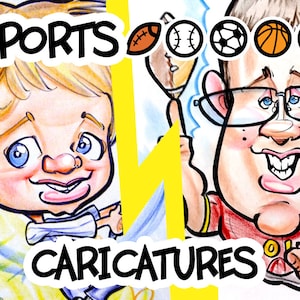 Custom Sports Caricature Football/Baseball/Basketball/Soccer/Hockey/Golf/Any Sport A Hand Made Cartoon from your Photograph image 1