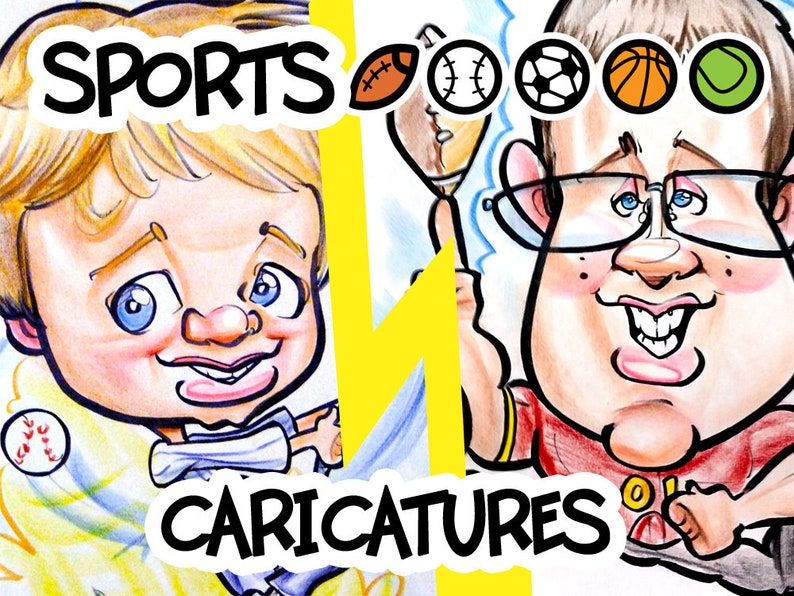 Custom Sports Caricature Football/Baseball/Basketball/Soccer/Hockey/Golf/Any Sport A Hand Made Cartoon from your Photograph image 1