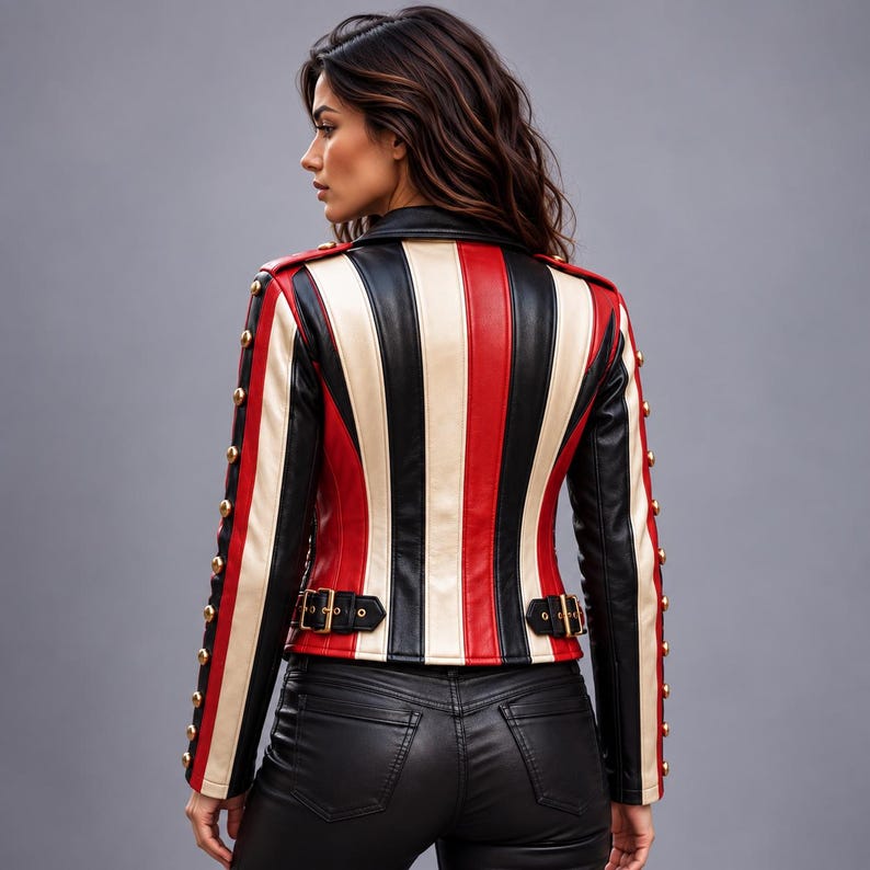 Colorblock Racing Jacket Women’s Red Black White Leather Biker Jacket, Racing Moto Motorcycle ...