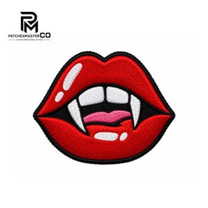 Vampire Lips Embroidered Patch, Red Gothic Fangs Applique for Jacket Hat Backpack