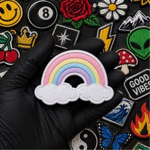 Pastel Rainbow Embroidered Patch, Cloud Applique, Colorful Kawaii Style