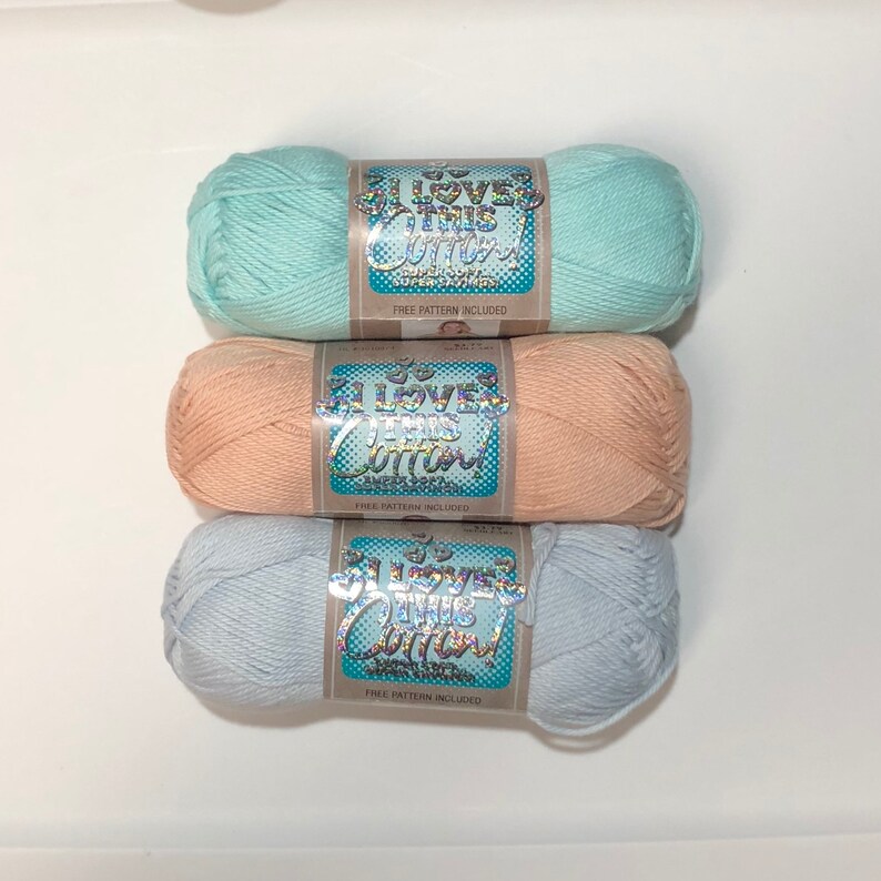 - I Love This Cotton Yarn by Hobby Lobby Warm BLUSH Pastel Palette AQUA Solid Pale DENIM 3 skeins