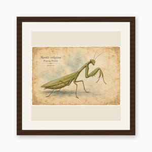 Lámina de mantis religiosa / Lámina de entomología vintage / Estudio / Descarga digital imprimible