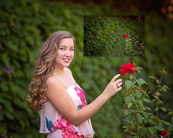 INSTANT DOWNLOAD- Lush Vine Wall w/ Red Flower - Spring Digital Background for Ps & Pse - Digital Backdrop - Photoshop - Photoshop Composite