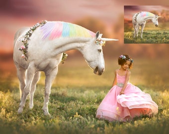 INSTANT DOWNLOAD-Unicorn Dream- Unicorn & Horse Digital Background for Ps and Pse-Unicorn Digital Backdrop - Photoshop Composites