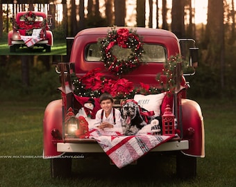 INSTANT DOWNLOAD - Holiday Red Truck Digital Background for PS & Pse- Digital Background - Ps Composites -Holiday Red Truck Digital Backdrop