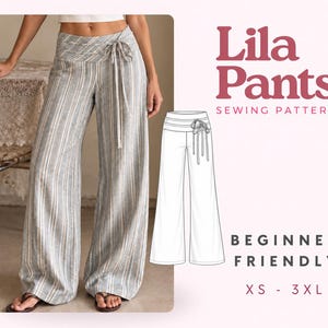 Women's Pants Pattern (XS-XXXL), women's pants, low-rise pants pattern, straight-leg pants, Y2K pants sewing pattern, pants with a side bow