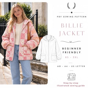 Jacket with Hoodie Sewing Pattern | Coat Pattern | Sewing Patterns | Quilted Jacket Pattern | Hooded Jacket Coat | Women Jacket