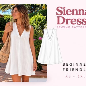 Wykrój na sukienkę letnią | XS-XXXL | Łatwy wykrój na sukienkę | Wykrój na sukienkę mini | Wykrój na sukienkę damską, wykrój na sukienkę dla początkujących