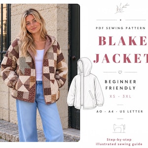 Quilted Jacket with Hoodie Sewing Pattern | Quilted Jacket Pattern | Sewing Patterns | Quilted Sewing Pattern | Hooded Jacket | Women Jacket