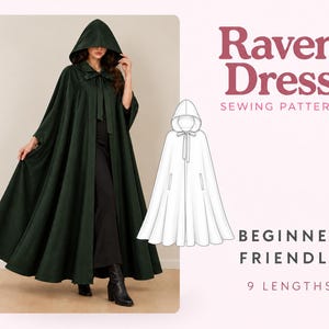 Cloak Sewing Pattern with 9 Lengths, Cape Pattern, Elven Cape, Magical Gown, Medieval Dress, Hooded Cloak, Cape with Hood Pattern, Long Cape