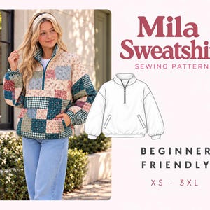 Schnittmuster für ein Damen-Sweatshirt mit Reißverschluss, Damenpullover-Schnittmuster, Schnittmuster für einen Pullover mit Reißverschluss, Nähschnittmuster für Damen, Nähschnittmuster für Anfänger