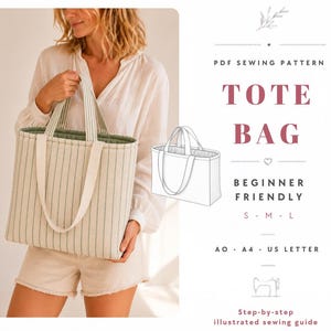 Tote Bag Sewing Pattern PDF | Beginner Friendly PDF Template (A4/A0 US Letter)