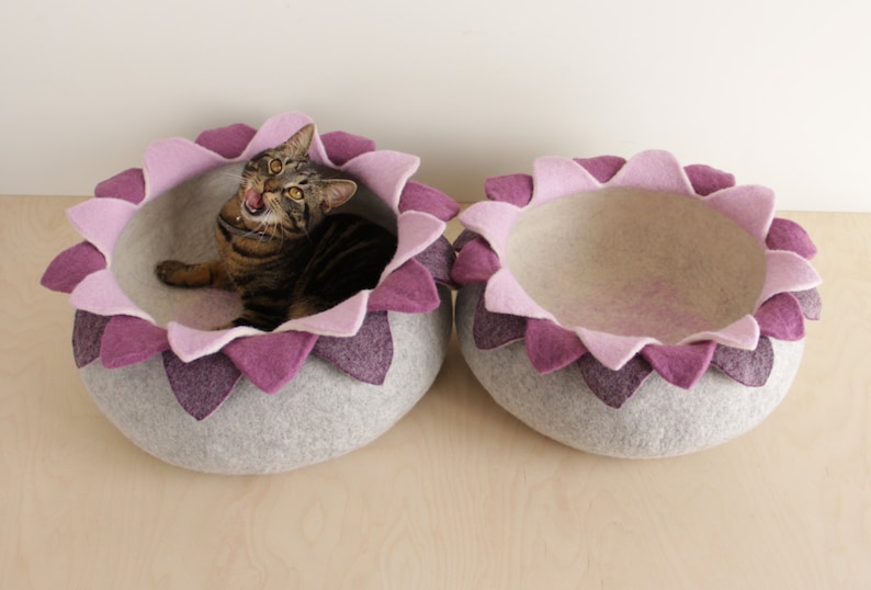 Cat Bed/cat House/cat Cave/purple Lotus Felted Cat Bed Etsy