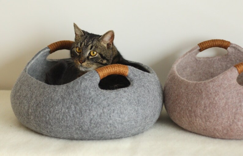 Cat bed/cat house/cat cave/basket felted cat bed Etsy