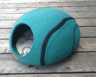 Turquoise stone felt cat bed cave safe kitty house